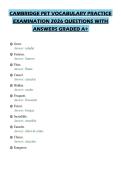 CAMBRIDGE PET VOCABULARY PRACTICE&NewLine;EXAMINATION 2026 QUESTIONS WITH&NewLine;ANSWERS GRADED A&plus;
