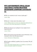 BYU GOVERNMENT FINAL EXAM &NewLine;2026 FINAL PAPER PRACTICE &NewLine;QUESTIONS ANSWERS ACCURATE &NewLine;A&plus;