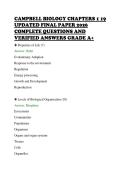 CAMPBELL BIOLOGY CHAPTERS 1 19&NewLine;UPDATED FINAL PAPER 2026&NewLine;COMPLETE QUESTIONS AND&NewLine;VERIFIED ANSWERS GRADE A&plus;