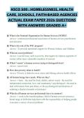 HSCO 500 &colon; HOMELESSNESS&comma; HEALTH&NewLine;CARE&comma; SCHOOLS&comma; FAITH-BASED AGENCIES&NewLine;ACTUAL EXAM PAPER 2026 QUESTIONS&NewLine;WITH ANSWERS GRADED A&plus;&NewLine;