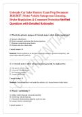 Colorado Car Sales Mastery Exam Prep Document &NewLine;2026&sol;2027 &vert; Motor Vehicle Salesperson Licensing&comma; &NewLine;Dealer Regulations & Consumer Protection Verified &NewLine;Questions with Detailed Rationales