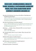 HSCO 500 &colon; HOMELESSNESS&comma; HEALTH&NewLine;CARE&comma; SCHOOLS&comma; FAITH-BASED AGENCIES&NewLine;FINAL TEST 2026 QUESTIONS WITH&NewLine;CORRECT ANSWERS GRADED A&plus;&NewLine;