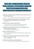 HSCO 500 &colon; HOMELESSNESS&comma; HEALTH&NewLine;CARE&comma; SCHOOLS&comma; FAITH-BASED AGENCIES&NewLine;PRACTICE EXAMINATION 2026&NewLine;QUESTIONS WITH ANSWERS GRADED A&plus;&NewLine;
