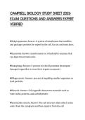 CAMPBELL BIOLOGY STUDY SHEET 2026&NewLine;EXAM QUESTIONS AND ANSWERS EXPERT&NewLine;VERIFIED
