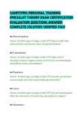 CANFITPRO PERSONAL TRAINING&NewLine;SPECIALIST THEORY EXAM CERTIFICATION&NewLine;EVALUATION QUESTIONS ANSWERS&NewLine;COMPLETE SOLUTION VERIFIED PASS