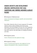 HUMAN GROWTH AND DEVELOPMENT&NewLine;UPDATED CERTIFICATION TEST 2026&NewLine;QUESTIONS AND VERIFIED ANSWERS ALREADY&NewLine;PASSED