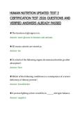 HUMAN NUTRITION UPDATED TEST 2&NewLine;CERTIFICATION TEST 2026 QUESTIONS AND&NewLine;VERIFIED ANSWERS ALREADY PASSED