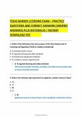 TEXAS BARBER LICENSING EXAM &ndash; PRACTICE&NewLine;QUESTIONS AND CORRECT ANSWERS &lpar;VERIFIED&NewLine;ANSWERS&rpar; PLUS RATIONALES &vert; INSTANT&NewLine;DOWNLOAD PDF