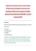 California Contractors State License Board &NewLine;&lpar;CSLB&rpar; General Building Contractor Exam &NewLine;Questions With Correct Answers &lpar;Verified &NewLine;Answers&rpar; Plus Rationales 2026 Q&A &vert; Instant &NewLine;Download Pdf 