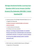 Michigan Residential Builder Licensing Exam &NewLine;Questions With Correct Answers &lpar;Verified &NewLine;Answers&rpar; Plus Rationales 2026 Q&A &vert; Instant &NewLine;Download Pdf 