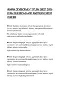 HUMAN DEVELOPMENT STUDY SHEET 2026&NewLine;EXAM QUESTIONS AND ANSWERS EXPERT&NewLine;VERIFIED