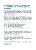 RN PHARMACOLOGY ONLINE PRACTICE A QUESTIONS AND CORRECT VERIFIED ANSWERS