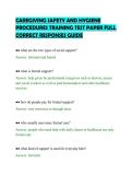 CAREGIVING SAFETY AND HYGIENE&NewLine;PROCEDURES TRAINING TEST PAPER FULL&NewLine;CORRECT RESPONSES GUIDE