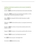 reading vocab Exam questions and answers Graded A&plus;&NewLine;latest update&NewLine;Expostion -The part of the story that introduces the characters and setting&NewLine;Rising action -The part of the story that develops the problem&comma; or conflict&comma;&NewLine;through a series of events that b