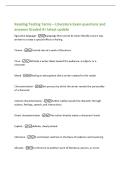 Reading Testing Terms &ndash; Literature Exam questions and&NewLine;answers Graded A&plus; latest update&NewLine;figurative language -Language that cannot be taken literally since it was&NewLine;written to create a special effect or feeling&period;&NewLine;Theme -Central idea of a work of literature