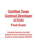 Certified Texas Contract Developer &lpar;CTCD&rpar; Final Exam Complete Questions And Well Detailed Answers &lpar;Verified&rpar; &vert; Already Graded A&plus; &vert; Latest Update 2026&lowbar;2027