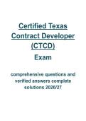 Certified Texas Contract Developer CTCD 2026 comprehensive questions and verified answers complete solutions&period;pdf