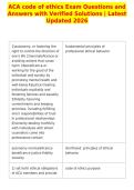 ACA code of ethics Exam Questions and&NewLine;Answers with Verified Solutions &vert; Latest&NewLine;Updated 2026
