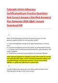 Colorado Victim Advocacy &NewLine;CertificationExam Practice Questions &NewLine;And Correct Answers &lpar;Verified Answers&rpar; &NewLine;Plus Rationale 2026 Q&A&vert; Instant &NewLine;Download Pdf 