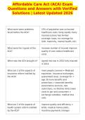 Affordable Care Act &lpar;ACA&rpar; Exam&NewLine;Questions and Answers with Verified&NewLine;Solutions &vert; Latest Updated 2026&NewLine;