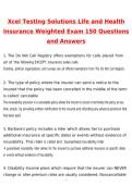 XCEL Testing Solutions Life and Health Insurance- Weighted Exam 150 Questions Latest 2026 Newest Questions and Answers &lpar;Latest 2026 &sol; 2027 Update&rpar; &lpar;Verified Answers&rpar; &lpar;Top Grade Assured&rpar;&period;