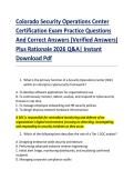 Colorado Security Operations Center &NewLine;Certification Exam Practice Questions &NewLine;And Correct Answers &lpar;Verified Answers&rpar; &NewLine;Plus Rationale 2026 Q&A&vert; Instant &NewLine;Download Pdf