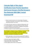 Colorado Right of Way Agent &NewLine;Certification Exam Practice Questions &NewLine;And Correct Answers &lpar;Verified Answers&rpar; &NewLine;Plus Rationale 2026 Q&A&vert; Instant &NewLine;Download Pdf