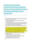 Colorado Strategic Planning &NewLine;Certification Exam Practice Questions &NewLine;And Correct Answers &lpar;Verified Answers&rpar; &NewLine;Plus Rationale 2026 Q&A&vert; Instant &NewLine;Download Pdf  