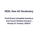 HESI A2 Vocabulary Final Exam &vert; Complete Questions and Detailed Answers &vert; A&plus; Graded 2026&ndash;2027 PDF