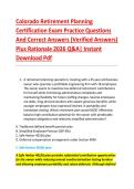 Colorado Retirement Planning &NewLine;Certification Exam Practice Questions &NewLine;And Correct Answers &lpar;Verified Answers&rpar; &NewLine;Plus Rationale 2026 Q&A&vert; Instant &NewLine;Download Pdf  