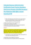 Colorado Revenue Administration &NewLine;Certification Exam Practice Questions &NewLine;And Correct Answers &lpar;Verified Answers&rpar; &NewLine;Plus Rationale 2026 Q&A&vert; Instant &NewLine;Download Pdf  