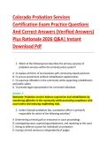 Colorado Probation Services &NewLine;Certification Exam Practice Questions &NewLine;And Correct Answers &lpar;Verified Answers&rpar; &NewLine;Plus Rationale 2026 Q&A&vert; Instant &NewLine;Download Pdf 