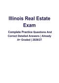 Illinois Real Estate Exam &vert; Complete Practice Questions and Detailed Answers &vert; IL Licensing Prep Guide 2026&ndash;2027 PDF