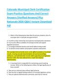 Colorado Municipal Clerk Certification &NewLine;Exam Practice Questions And Correct &NewLine;Answers &lpar;Verified Answers&rpar; Plus &NewLine;Rationale 2026 Q&A&vert; Instant Download &NewLine;Pdf  