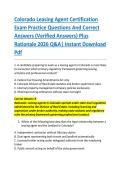 Colorado Leasing Agent Certification &NewLine;Exam Practice Questions And Correct &NewLine;Answers &lpar;Verified Answers&rpar; Plus &NewLine;Rationale 2026 Q&A&vert; Instant Download &NewLine;Pdf  