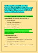 Certified Legal Assistant &lpar;CLA&rpar; Exam Prep &NewLine;Document 2026&sol;2027 &vert; NALA Certification &vert; Legal &NewLine;Ethics&comma; Litigation & Legal Research &vert; 100 Verified &NewLine;Questions with Detailed Rationales