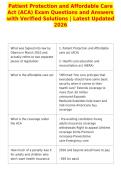 Patient Protection and Affordable Care&NewLine;Act &lpar;ACA&rpar; Exam Questions and Answers&NewLine;with Verified Solutions &vert; Latest Updated&NewLine;2026