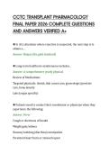 CCTC TRANSPLANT PHARMACOLOGY&NewLine;FINAL PAPER 2026 COMPLETE QUESTIONS&NewLine;AND ANSWERS VERIFIED A&plus;