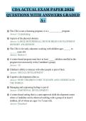 CDA ACTUAL EXAM PAPER 2026&NewLine;QUESTIONS WITH ANSWERS GRADED&NewLine;A&plus;