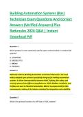 Building Automation Systems &lpar;Bas&rpar; &NewLine;Technician Exam Questions And Correct &NewLine;Answers &lpar;Verified Answers&rpar; Plus &NewLine;Rationales 2026 Q&A &vert; Instant &NewLine;Download Pdf 