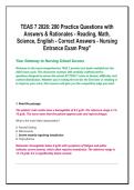 TEAS 7 2026&colon; 200 Practice Questions with &NewLine;Answers & Rationales - Reading&comma; Math&comma; &NewLine;Science&comma; English - Correct Answers - Nursing Entrance Exam Prep" 