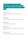 ILTS 305 ELEMENTARY EDUCATION&NewLine;CONTENT CERTIFICATION EVALUATION&NewLine;QUESTIONS AND SOLUTIONS FULL REVIEW&NewLine;SHEET&NewLine;