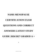 NAMS Menopause Certification Exam Questions And Answers With Verified Solutions And Study Guide