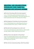 INDUSTRIAL AND ORGANIZATIONAL&NewLine;PSYCHOLOGY STUDY GUIDE FULL&NewLine;QUESTIONS WITH DETAILED ANSWERS