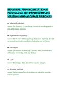 INDUSTRIAL AND ORGANIZATIONAL&NewLine;PSYCHOLOGY TEST PAPER COMPLETE&NewLine;SOLUTIONS AND ACCURATE RESPONSES&NewLine;