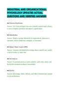 INDUSTRIAL AND ORGANIZATIONAL&NewLine;PSYCHOLOGY UPDATED ACTUAL&NewLine;QUESTIONS AND VERIFIED ANSWERS&NewLine;