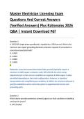 Master Electrician Licensing Exam &NewLine;Questions And Correct Answers &NewLine;&lpar;Verified Answers&rpar; Plus Rationales 2026 &NewLine;Q&A &vert; Instant Download Pdf 