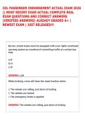 CDL PASSENGER ENDORSEMENT ACTUAL EXAM 2026 &NewLine;&vert;&vert; MOST RECENT EXAM ACTUAL COMPLETE REAL &NewLine;EXAM QUESTIONS AND CORRECT ANSWERS &NewLine;&lpar;VERIFIED ANSWERS&rpar; ALREADY GRADED A&plus; &vert; &NewLine;NEWEST EXAM &vert; JUST RELEASED&excl;&excl;&excl;
