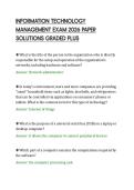INFORMATION TECHNOLOGY&NewLine;MANAGEMENT EXAM 2026 PAPER&NewLine;SOLUTIONS GRADED PLUS&NewLine;