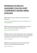 INFORMATION TECHNOLOGY&NewLine;MANAGEMENT EXAM 2026 SCRIPT&NewLine;COMPREHENSIVE ANSWERS VERIFIED&NewLine;EXCELLENCE